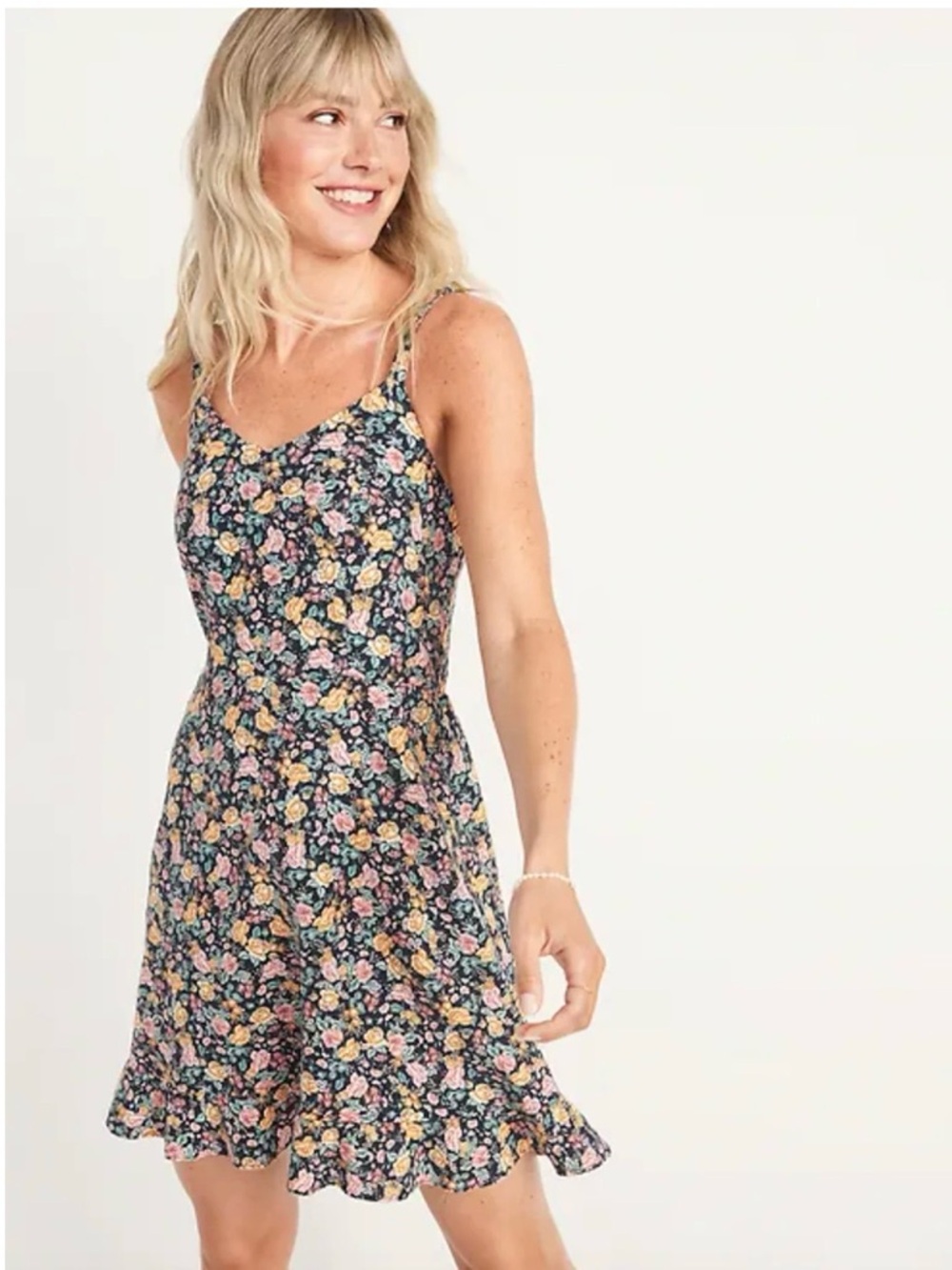 Old Navy Cottagecore Floral Sundress Linen Blend Fit & Flare, Size Small